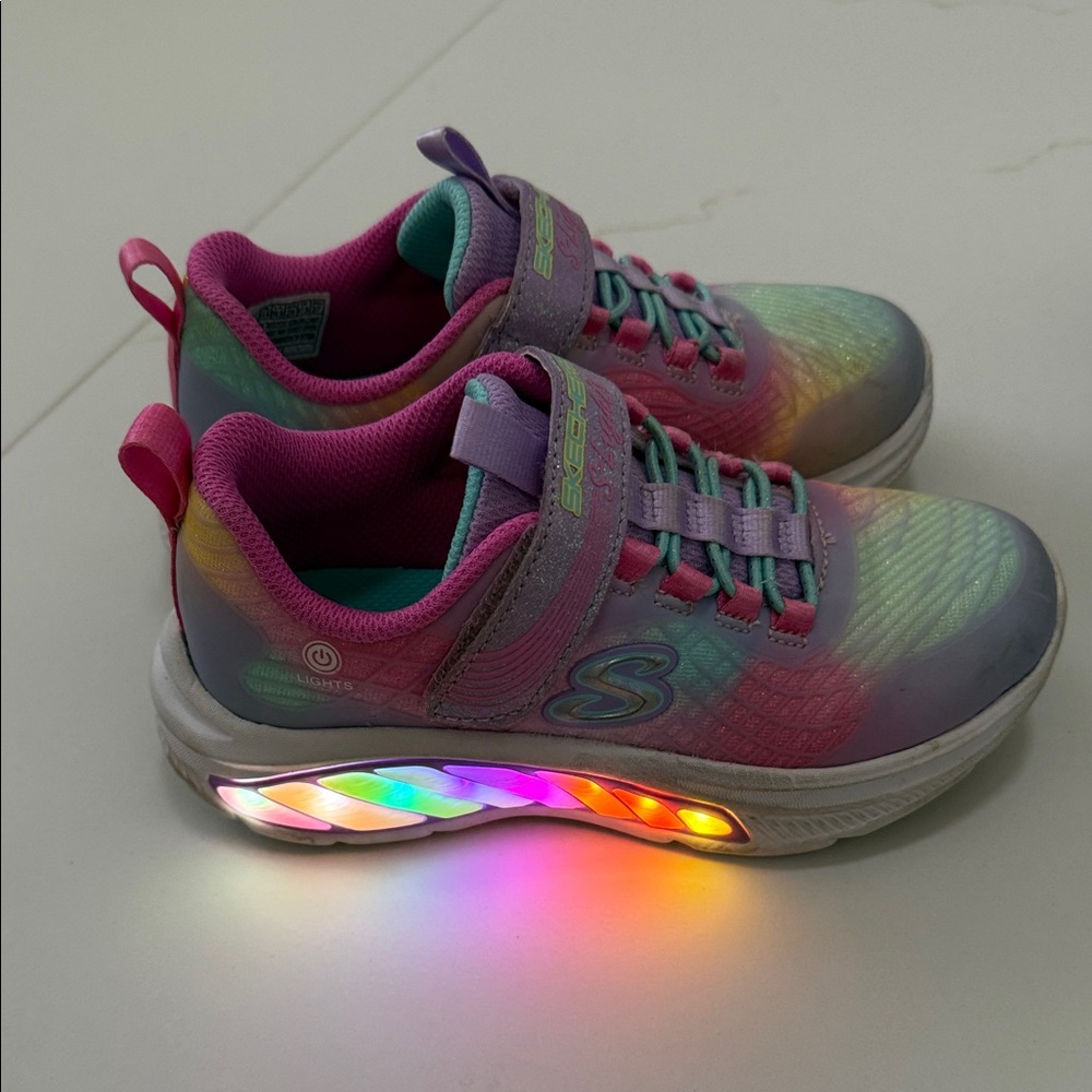 LIKE NEW Skechers Kids' Rainbow Light-Up Sneakers - Size 11.5